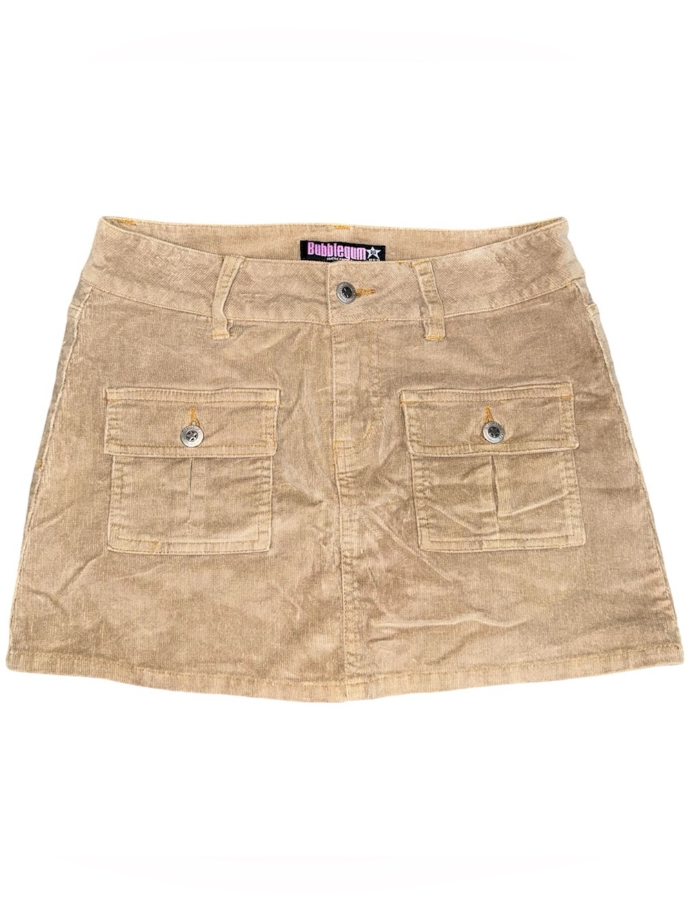 VTG Y2K Bubblegum Corduroy Micro Mini Skirt Tan Size 7 / 8 Cargo Utility Indie